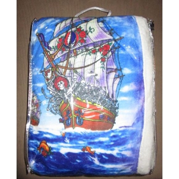 New Grateful Dead Ship of Fools Fleece Sherpa Back Gift Throw Blanket Skeletons - Picture 4 of 5
